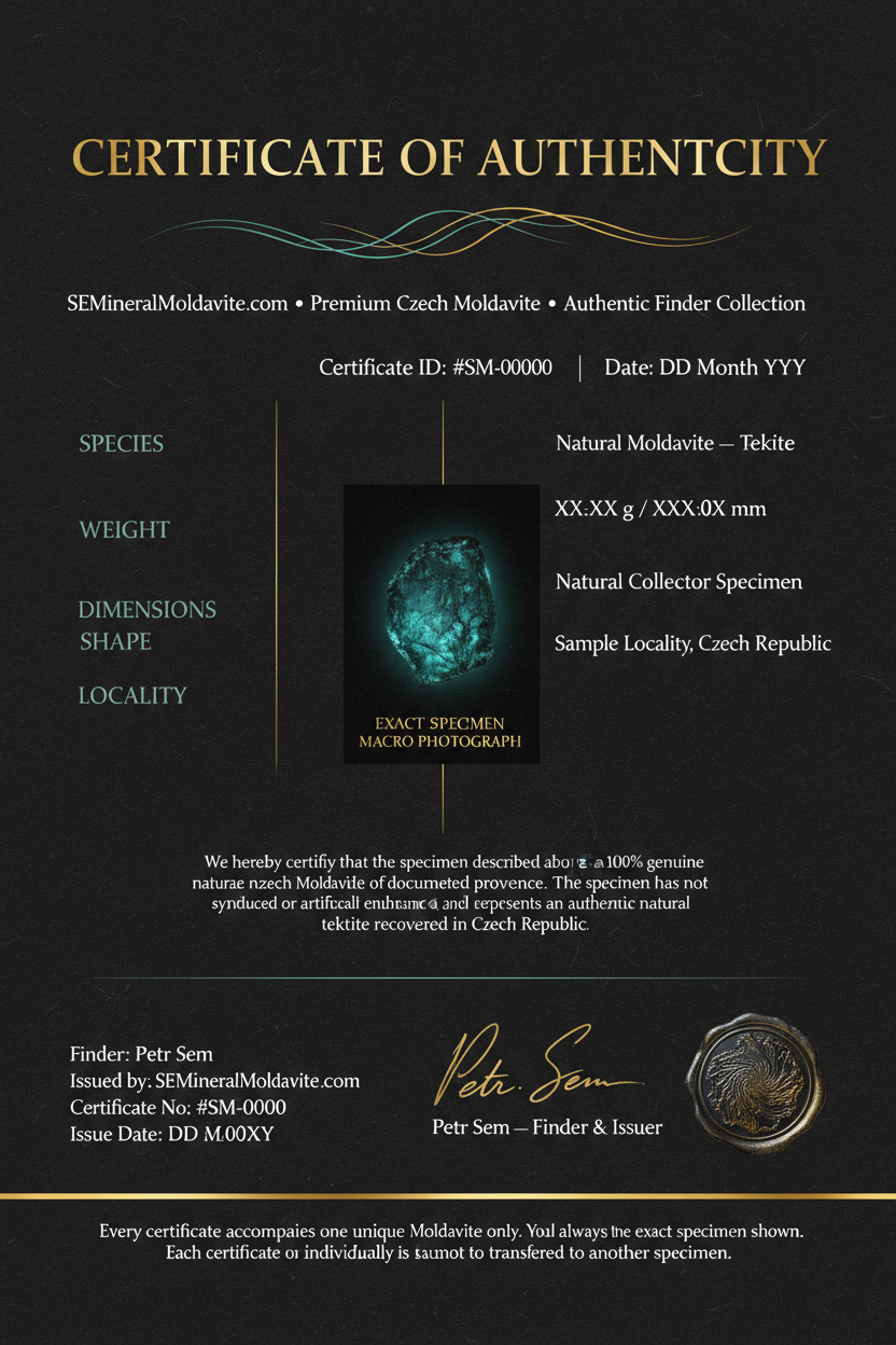 Certificate of Authenticity — SEMineralMoldavite.com